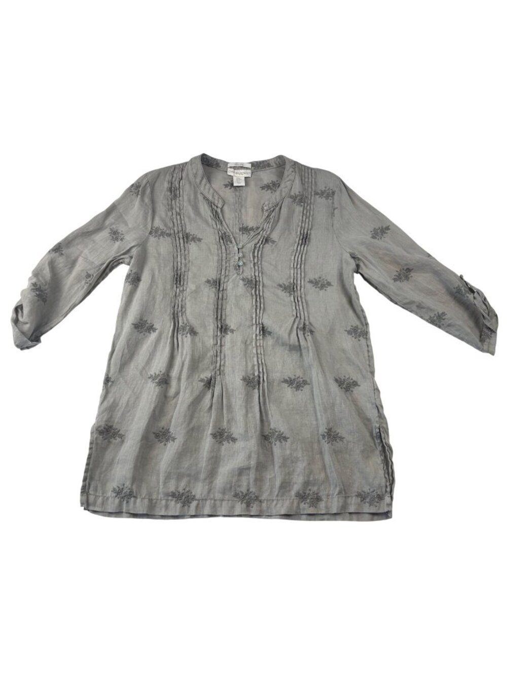 Cynthia Rowley M Gray Taupe Embroidered 100% Linen Tunic Dress Natural Fibers
